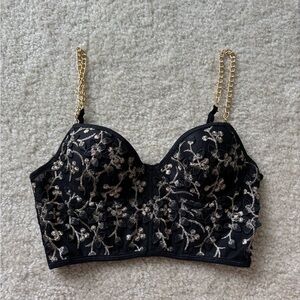 Black and Gold Embroidered Crop Top